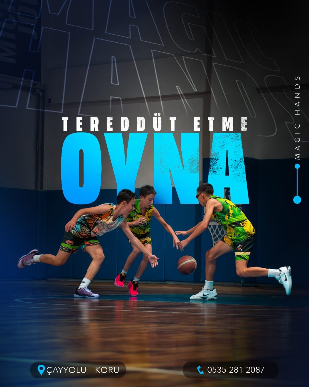 “Tereddüt etme, oyna” başlıklı tasarım, topa hamle yapan oyuncular